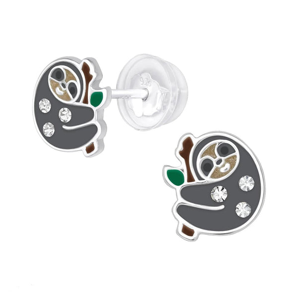 Children's Sterling Silver Sparkle Sloth Stud Earrings
