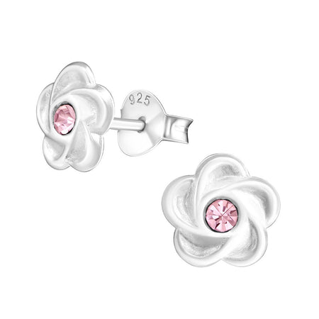 Children's Sterling Silver 'Clear Diamante Crystal Flower' Hoop Earrings