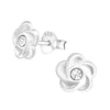 Children's Sterling Silver 'Swirl Flower with Clear Crystal' Stud Earrings