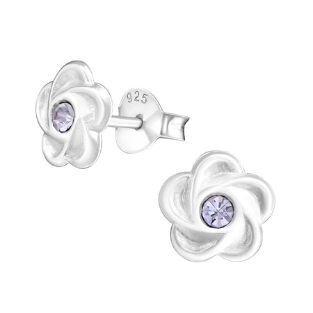 Children's Sterling Silver 'Pink Diamante Crystal Flower' Hoop Earrings