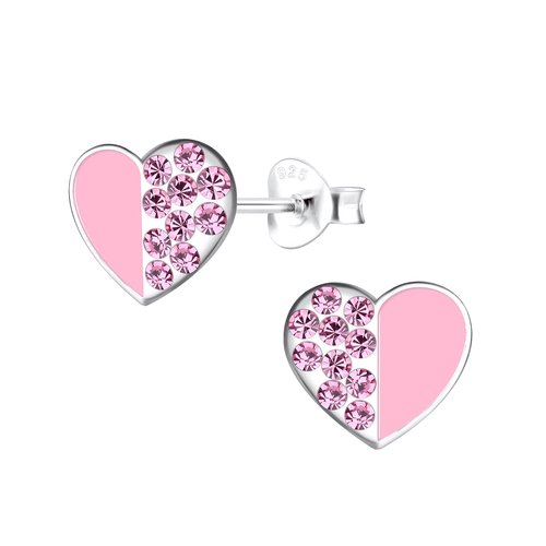 Children's Sterling Silver 'Pink Sparkle Heart' Stud Earrings
