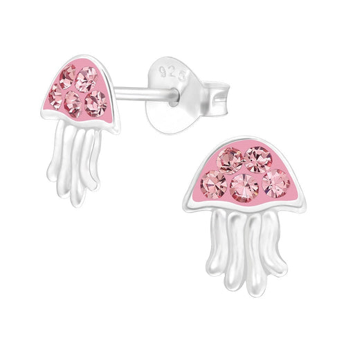 Children's Sterling Silver 'Pink Crystal Jelly Fish' Stud Earrings
