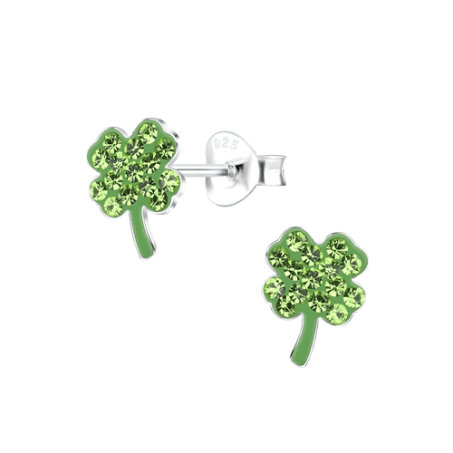Children's Sterling Silver 'Lucky Four Leaf Clover' Crystal Stud Earrings