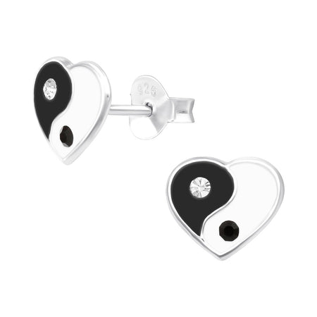 Children's Sterling Silver 'Hearts and Shy Panda' Stud Earrings