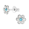 Children's Sterling Silver Blue and Clear Diamante Flower Stud Earrings