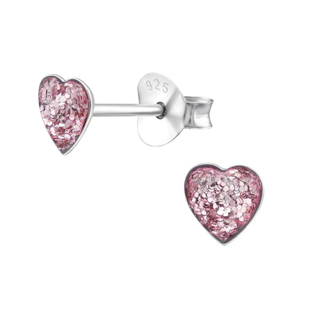 Children's Sterling Silver Pink and Black Heart Stud Earrings