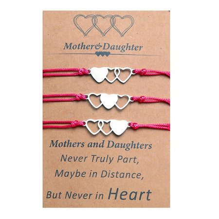 Adjustable Mother and Daughter Heart Wish Bracelets with Presentation Card - Red
