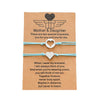 Adjustable Mother and Daughter Heart Wish Bracelets with Presentation Card - Turquoise