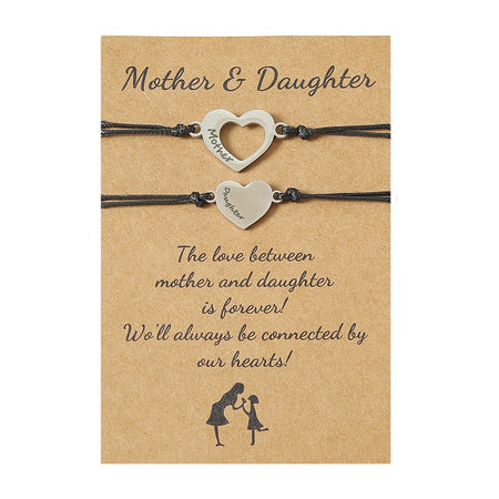 Adjustable Mother and Daughter Heart Pendant Necklace Set with Presentation Card