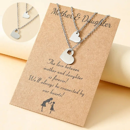Adjustable Mother and Daughters Heart Pendant Necklace Set with Presentation Card