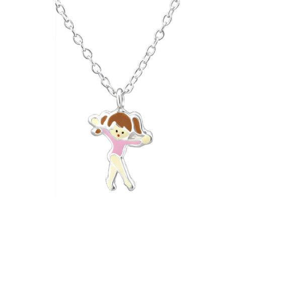 Children's Sterling Silver Ballerina Girl/Gymnastic Girl Pendant Necklace