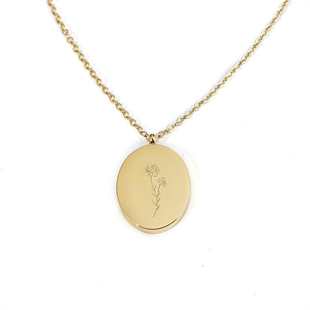 'July Birth Flower' 18k Gold Plated Titanium Steel Pendant Necklace