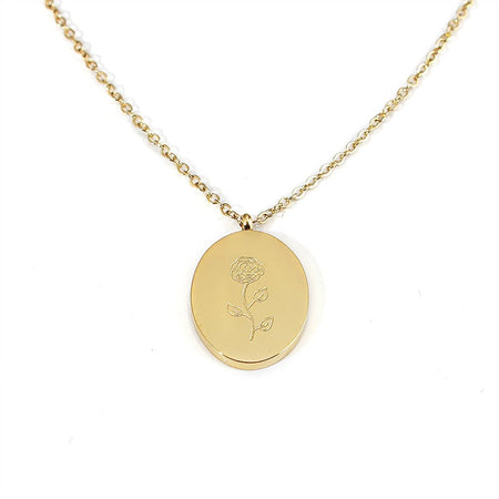 'July Birth Flower' 18k Gold Plated Titanium Steel Pendant Necklace