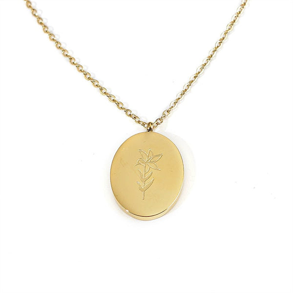 'October Birth Flower' 18k Gold Plated Titanium Steel Pendant Necklace