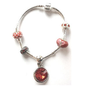 Teenager's 'January Birthstone' Garnet Coloured Crystal Silver Plated Charm Bead Bracelet