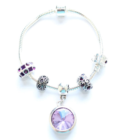 Silver Plated 'February Birthstone' Amethyst Coloured Crystal Pendant Necklace