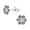 Children's Sterling Silver 'Black Diamond' Diamante Flower Stud Earrings