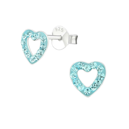 Children's Sterling Silver Blue Glitter Heart Stud Earrings