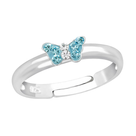 Children's Sterling Silver Adjustable Blue Sparkle Unicorn Ring