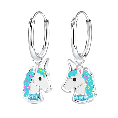 Children's Sterling Silver 'Pink Sparkle Unicorn' Hoop Earrings