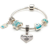 Children's Princess 'Blue Butterfly' Silver Plated Charm Bead Bracelet
