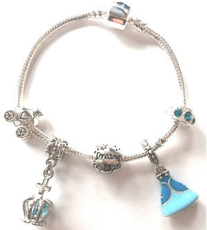Children Snow Princess Silver Plated Charm Bead Bracelet