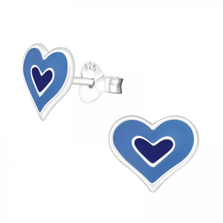 Children's Sterling Silver 'Blue Diamante Sparkle Heart' Stud Earrings