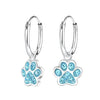 Children's Sterling Silver 'Blue Crystal Paw' Hoop Earrings