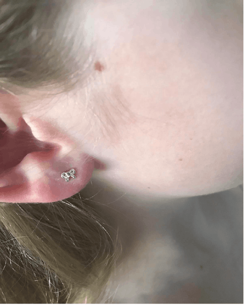 Children's Sterling Silver 'March Birthstone' Bow Stud Earrings