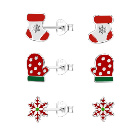 Children's Sterling Silver Christmas Santa Hoop Earrings