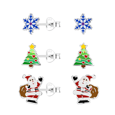 Children's Sterling Silver Sparkly Christmas Tree Stud Earrings