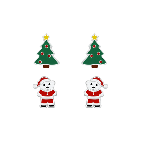 Children's Sterling Silver Christmas 'Santa in Stocking' Hoop Earrings
