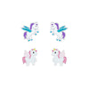 Children's Sterling Silver Set of 2 Pairs of Purple and Pink Flying Unicorn Stud Earrings