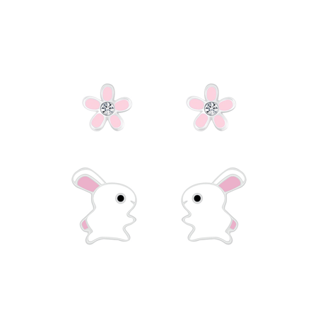 Children's Sterling Silver 'Bunny Rabbit with Crystal' Stud Earrings
