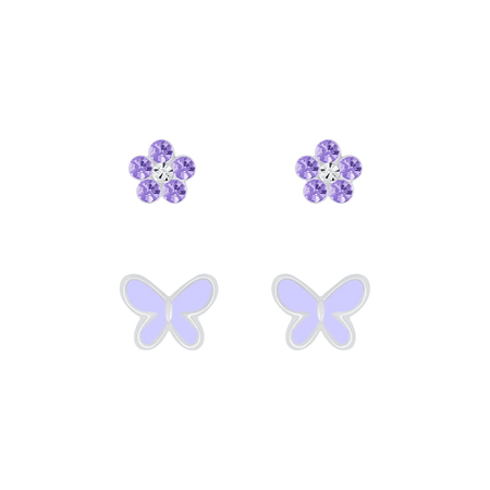 Children's Sterling Silver 'Swirl Flower with Purple Crystal' Stud Earrings