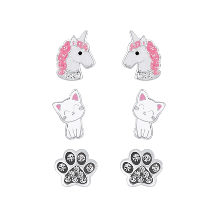 Children's Sterling Silver 'Pink Sparkle Mermaid' Stud Earrings