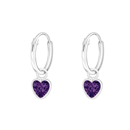 Children's Sterling Silver 'Purple Sparkle Heart' Crystal Stud Earrings