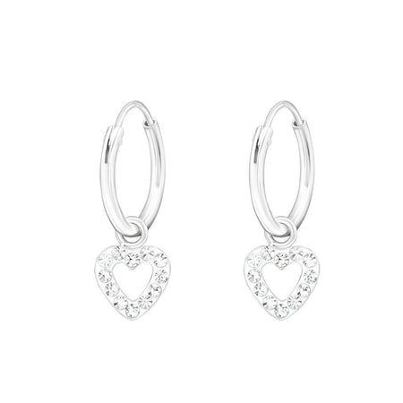 Children's Sterling Silver 'Multicoloured Diamante Crystal Open Heart' Hoop Earrings
