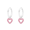 Children's Sterling Silver 'Pink Diamante Crystal Open Heart' Hoop Earrings