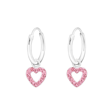Children's Sterling Silver 'Clear Diamante Crystal Open Heart' Hoop Earrings