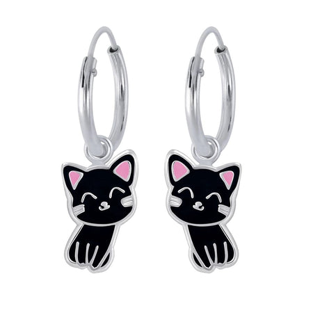 Children's Sterling Silver 'Cute Black Cat' Pendant Necklace