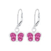 Children's Sterling Silver 'Pink Sparkle Butterfly' Crystal Lever Back Earrings