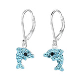 Children's Sterling Silver 'Aqua Blue Sparkle Dolphin' Crystal Lever Back Earrings