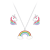 Children's Sterling Silver Rainbow Pendant Necklace and Unicorn Stud Earrings Set