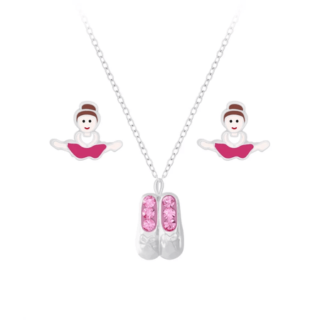 Children's Sterling Silver 'Ballet Shoes with Crystal' Pendant Necklace