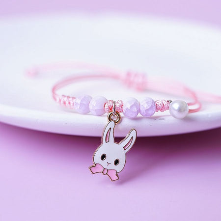 Children's 'Easter Bunny with Carrot' Pale Pink Stretch Bead Bracelet