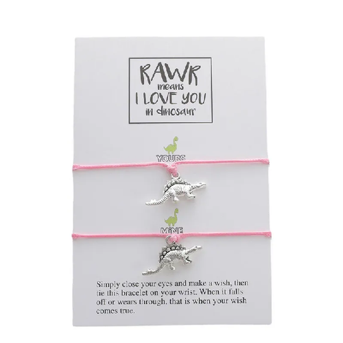 Adjustable Dinosaur Wish Bracelets with Presentation Card - Pink (Adult/Teen/Child)