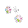 Children's Sterling Silver 'Pink and Multicoloured Crystal Paw' Screw Back Stud Earrings