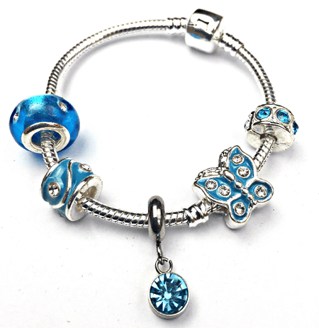 Children's 'September Birthstone' Sapphire Coloured Crystal Silver Plated Charm Bead Bracelet