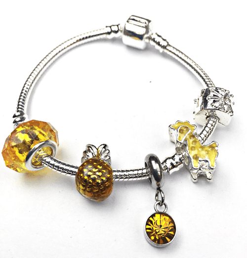 Children's 'November Birthstone' Yellow Topaz Coloured Crystal Silver Plated Charm Bead Bracelet